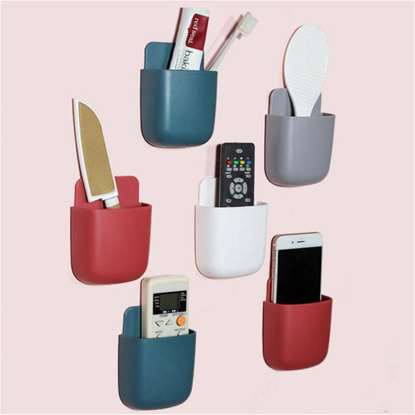 2pcs Remote Case Plug Holder Phone Control Storage Box Wall Mounted Organizer TV