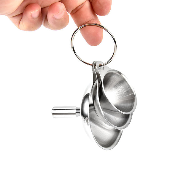 3X Stainless Steel Funnel Oil Liquid Funnel Metal Funnel With Hanging Rings
