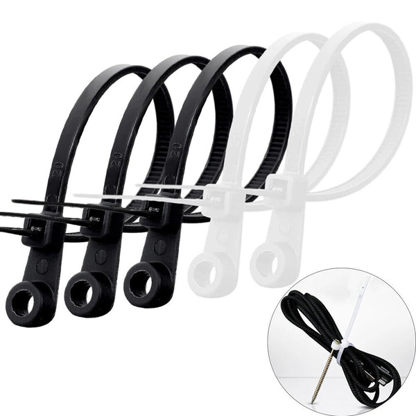 100PCS Nylon Cable Wire Zip Ties Mounting Hole Nail Screw Self locking Strap 5mm