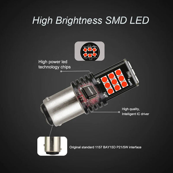2X NEW BAY15D 1157 P21/5W RED 24 SAMSUNG LED BRAKE STOP TAIL LIGHT BULB GLOBE