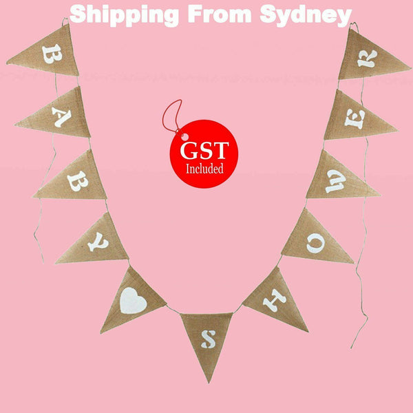 2sets Baby Shower Bunting Flag Banner Hessian Burlap Rustic Party Hanging 2.8M