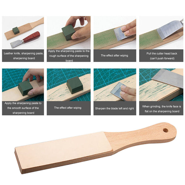 Dual Sided Leather Blade Strop Cutter Razor Sharpener Polishing Wooden Handle AU
