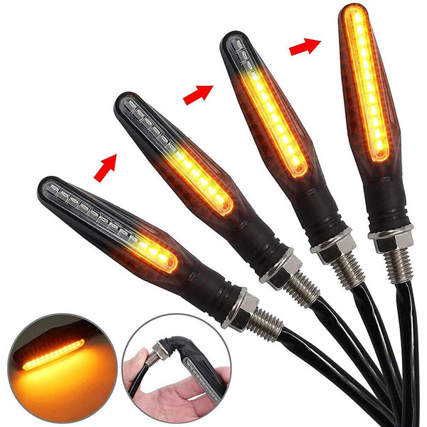 4X Motorcycle Indicators LED Turn Signal Flowing Water Light Amber Blinker Lamp - Lets Party