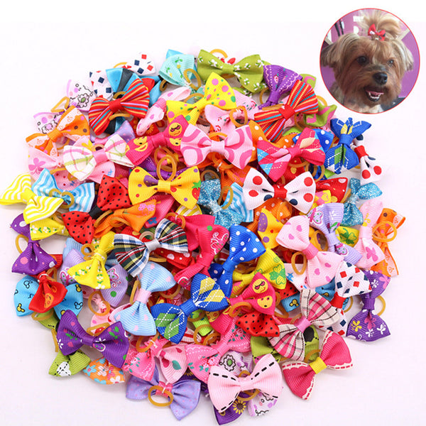 UP TO 100 Pcs Mixed Pet Small Dog Hair Bows Rubber Bands Puppy Cat Grooming Deco
