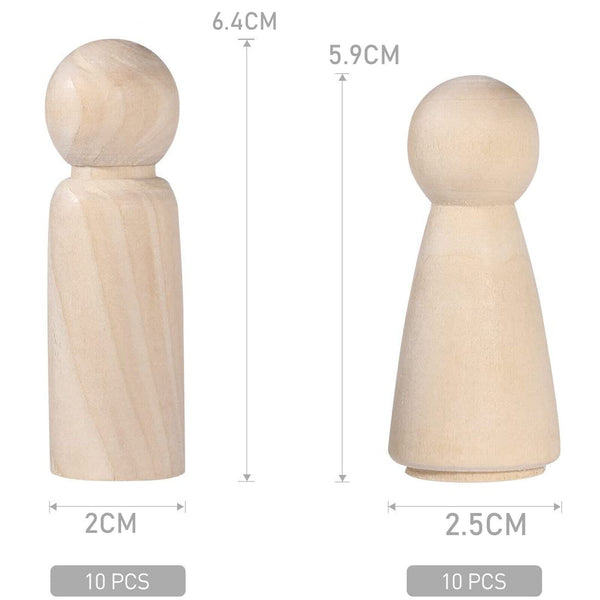 20X Unfinished Wooden Peg Dolls Wooden Tiny Doll Bodies People Decor Wood Crafts