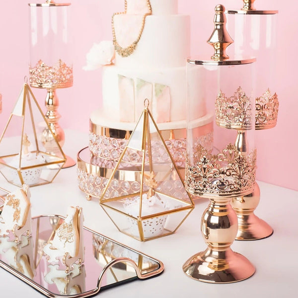 40/46cm Wedding Gold Candy Jar Dessert Table Decor Covered Biscuit Glass Storage