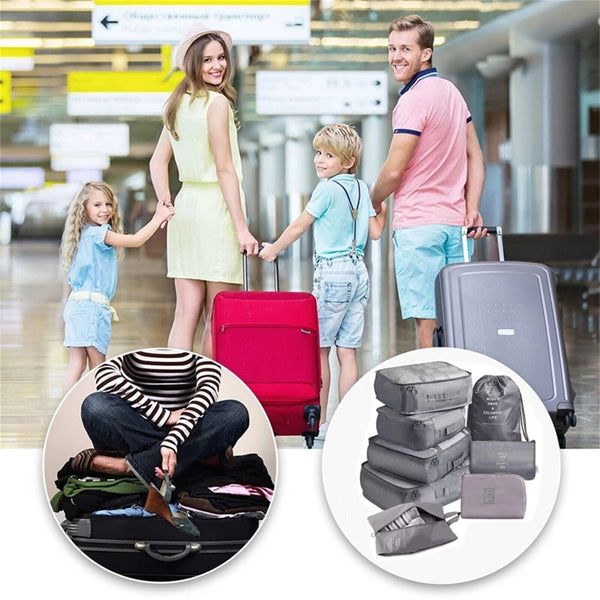 8PCS Storage Bag Travel Packing Cubes Pouches Luggage Organiser Clothes Suitcase