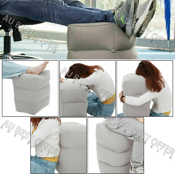 Travel Air Pillow Foot Rest Inflatable Cushion XL 3 Layers Car Leg Footrest AU - Lets Party