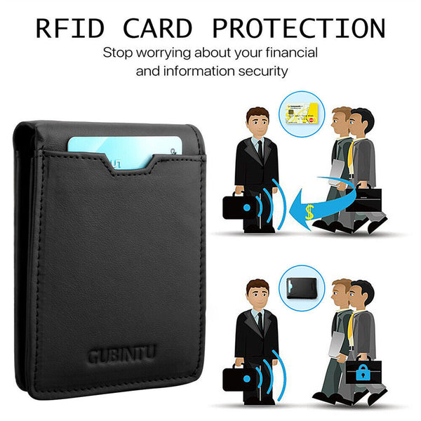 1XBifold Credit Card Holder Genuine Leather Wallet Slim Mens RFID Blocking Purse