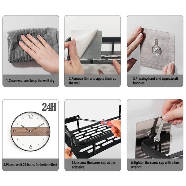 2PCS Self Adhesive Shower Shelf Bathroom Shower Caddy Rack Storage Organiser