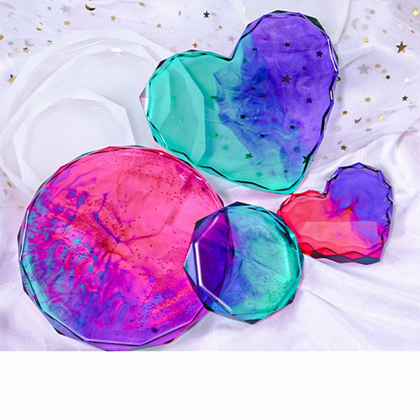 2x Coaster Resin Casting Heart Mold Silicone Agate Making DIY Mould Tool Craft
