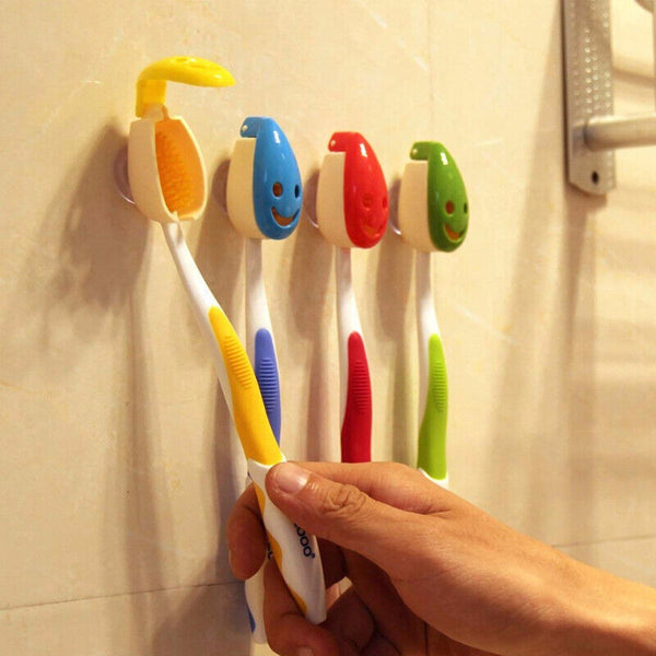 4PCS Toothbrush Cover Rack Holder Gripping Smile Face Suction Stand Mount Wall
