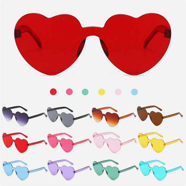 2PCS Love Heart Shape Sunglasses Clear Lens Rimless Festival Glasses Dress Party