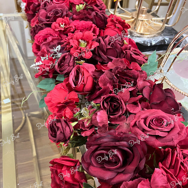 1.8M Red Flower Arrangement Runner Floral Engagement Wedding table Background De