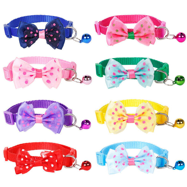 Bow Tie Cat Dog Kitten Collar with Breakaway Safety Release Buckle with Bell AU