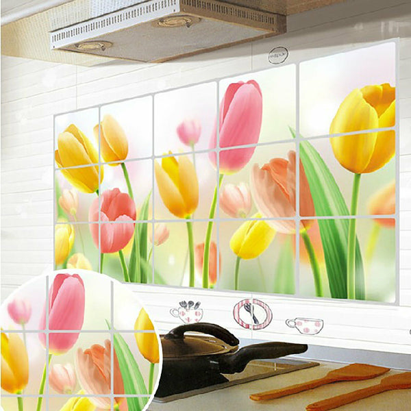 2X Oil Proof Aluminum Foil Sticker Kitchen Floral Wall Home Decor Wall Tiles AU