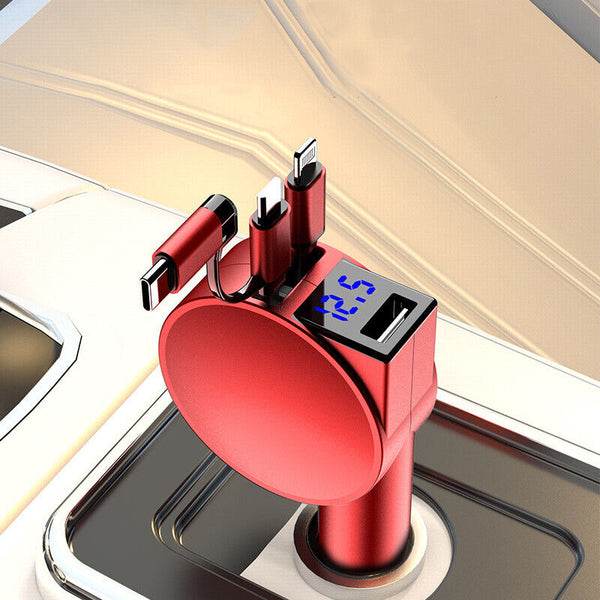 3 IN 1 Fast Retractable Car Charger USB Port Charging Adapter for iPhone Android