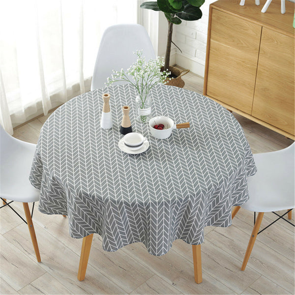 Geometric Cotton Linen Round Table Cloth Tassel Trim Dining Table Cover Deco AU