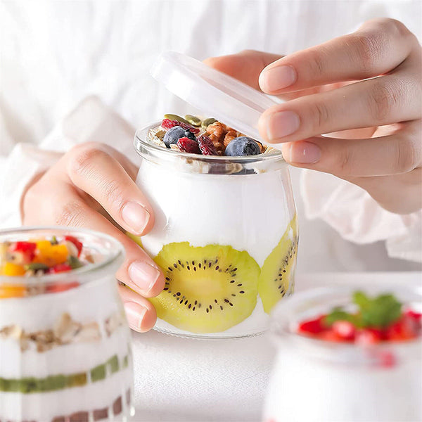 200ML 12pcs Glass Pudding Jars Glass Jars for Yogurt Milk Parfait with Lid Caps