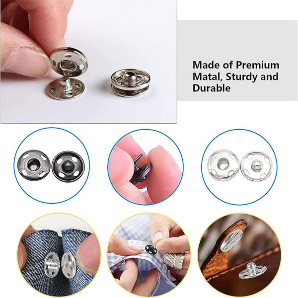 120 Sets Sew-On Snap Buttons Metal Snaps Fasteners Press Studs Buttons 8MM/10MM