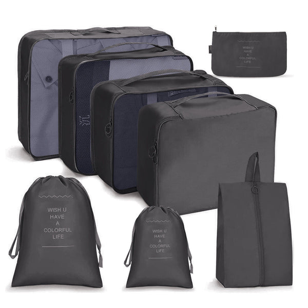 8PCS Storage Bag Travel Packing Cubes Pouches Luggage Organiser Clothes Suitcase