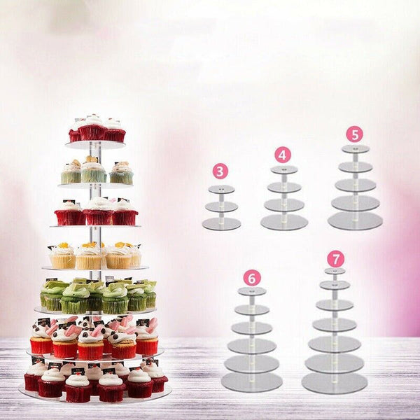 3/4/5/6/7/Tier Acrylic Clear Round Cupcake Cake Stand Birthday Wedding Party AU