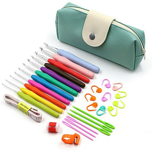 52PCS Crochet Hooks Set Kit Yarn Knitting Needles Sewing Tools Grip With Bag DIY