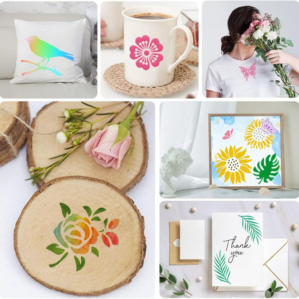 60X Flower Painting Stencils on Wood Canvas Reusable Stencil Art Template Fabric