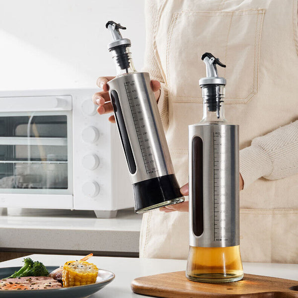 300/500ml Oil Dispenser Stainless Steel Olive Vinegar Kitchen Tool Glass Bottle