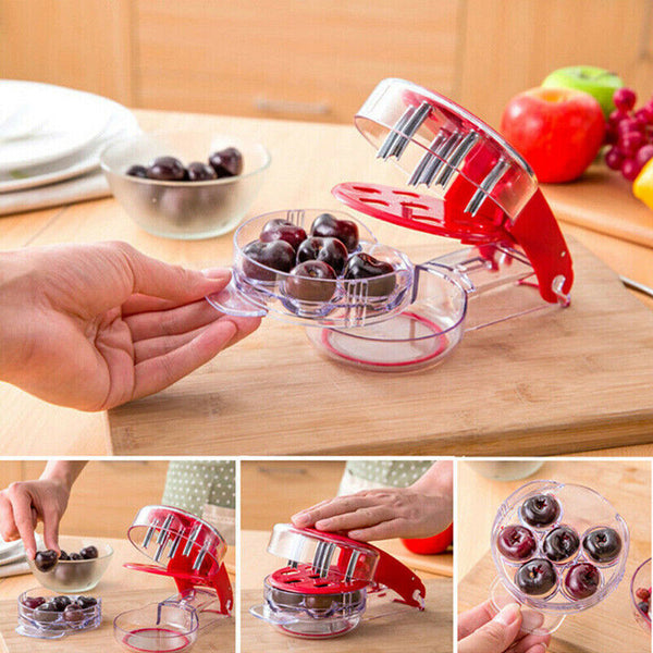 Cherry Pitter Olive Seed Squeeze Tool Handheld Stoner Remover Corer Kitchen Red