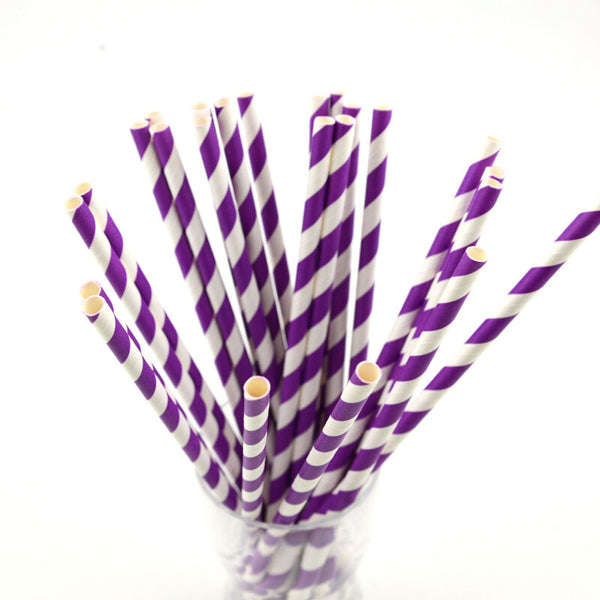 25X Colourful Paper Drinking Straws Straw FOIL Metallic Striped Party Wedding DI