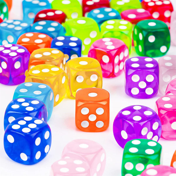 12PCS 6 Sided Games Dice Transparent Coloured Game Play Toy Bulk Board Game AUS