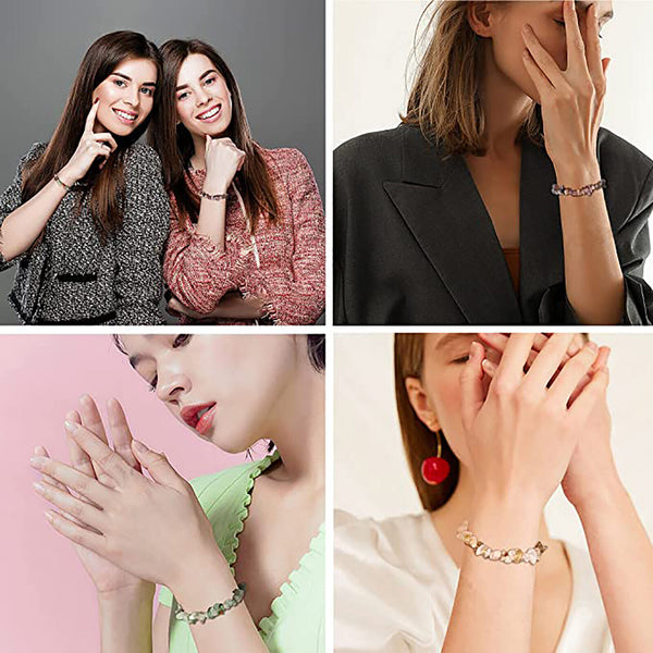 Natural Gemstone Tumbled Crystal Chip Bracelet Chakra Wicca Jewelry Rose Quartz