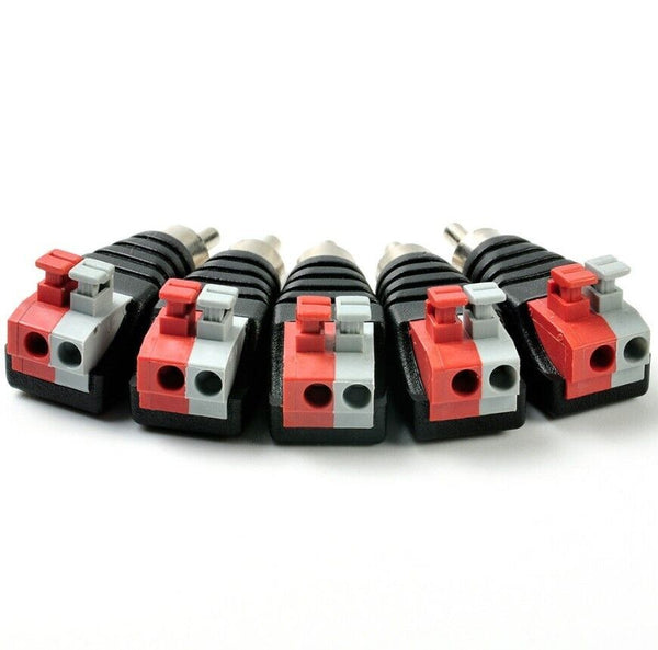 2Pcs Speaker Wire A/V Cable to Audio Male RCA Connector Adapter Jack Press Plug