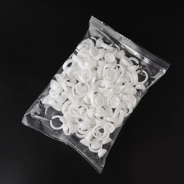 200Pcs Adhesive Glue Ring Pallet Holder Lash Extensions Fan Cups Tattoo Pigment
