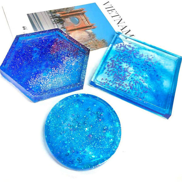 Coaster Cup Mat Mold Round Square Silicone Mould DIY Epoxy Resin Casting Tool AU - Lets Party