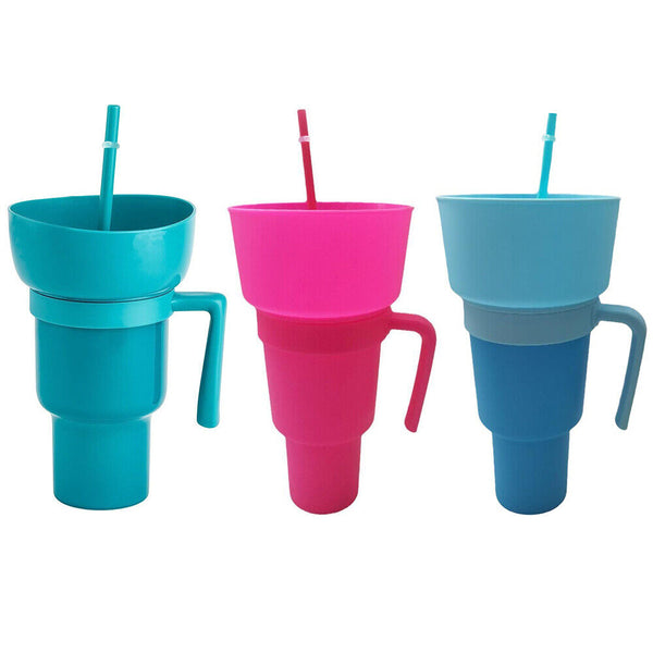 2-in-1 Stadium Tumbler Popcorn Cup Snack Cup Multifunctional Cup Bowl 1000ml AU