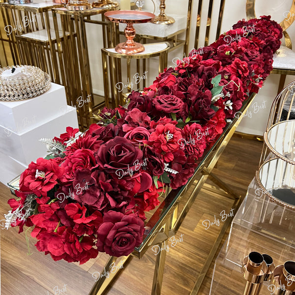 1.8M Red Flower Arrangement Runner Floral Engagement Wedding table Background De