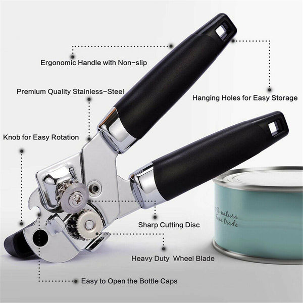 3-in-1 Can & Bottle Opener Classic Stainless Steel Manual Heavy Duty Can Opener