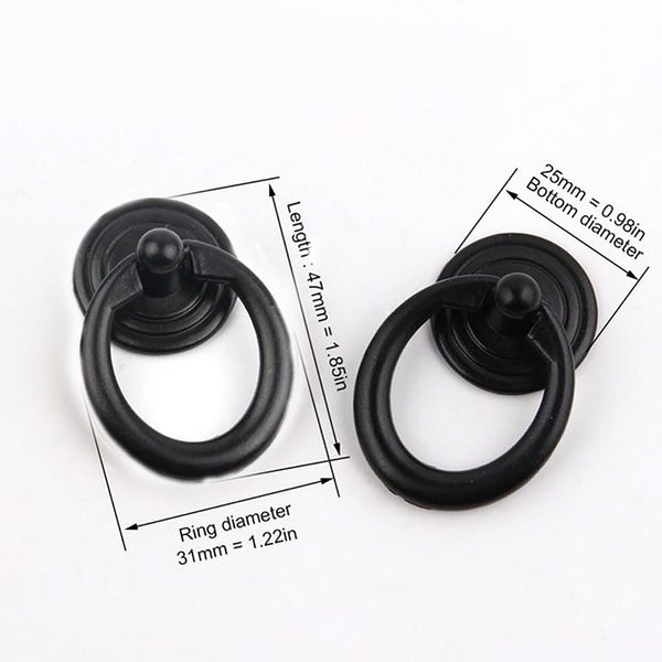 16x Black Ring Pull Handle Cabinet Knob Drawer Dresser Cupboard Drop Zinc Alloy - Lets Party