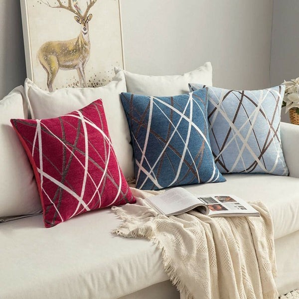 Chenille Cushion Cover Geometric Geo Striped Throw Soft Pillow Case Home 45x45cm