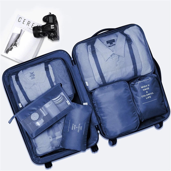 8PCS Storage Bag Travel Packing Cubes Pouches Luggage Organiser Clothes Suitcase