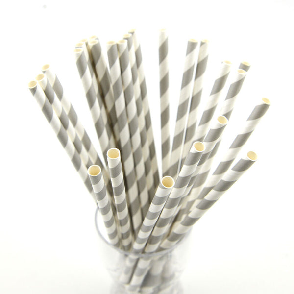 100x Colourful Paper Drinking Straws Straw FOIL Metallic Striped Party Wedding