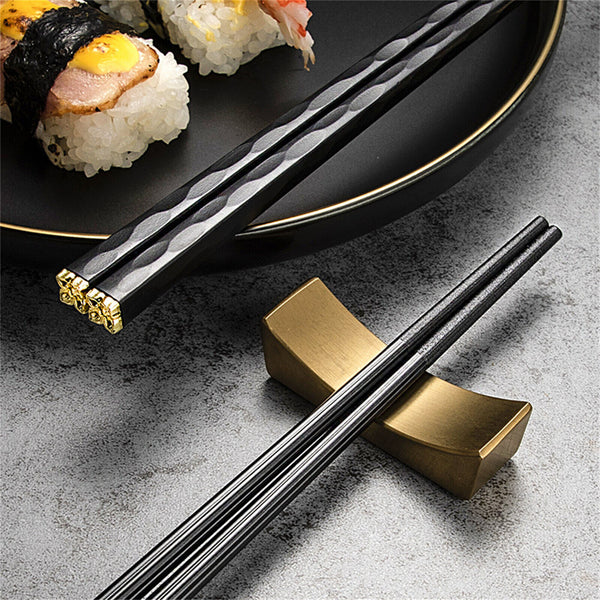 5Pairs Alloy Chopsticks Fibreglass Set Black Premium Asian Japanese Gold Black