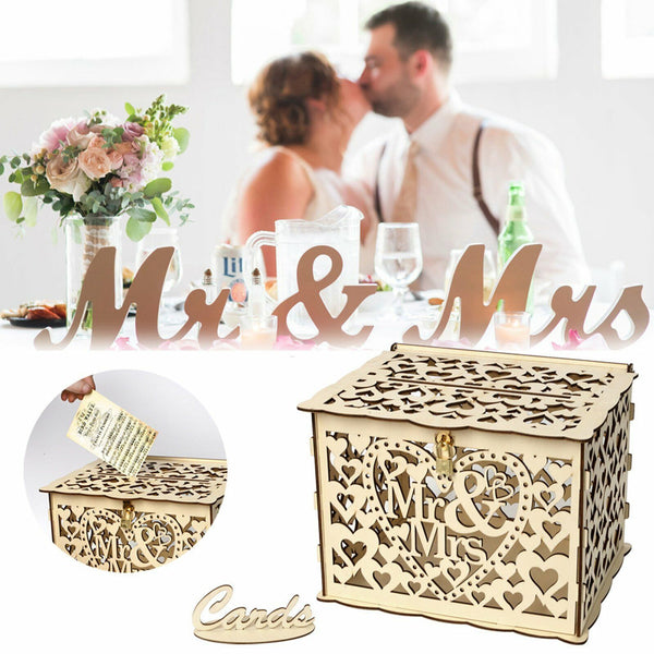 Au Wishing Well Card Box Decorative Wood Carved Wedding Engagement Party Rustic