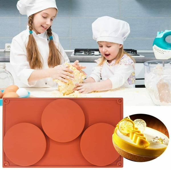 3-Cavity Silicone Cake Pie Custard Tart Resin Mold Bakeware Coaster Tray Moulds