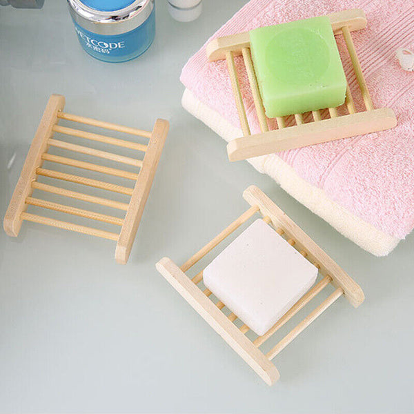 Natural Wooden Bamboo Soap Dish Tray Holder Storage Soap Rack Box Soap Dishes AU