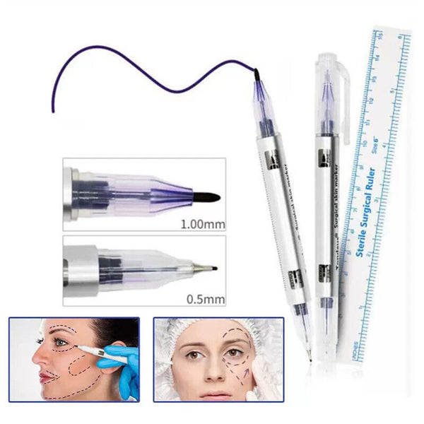 Microblading Tattoo Eyebrow Surgical Skin Marker Pen Ruler Tattoo Piercing 2 pcs
