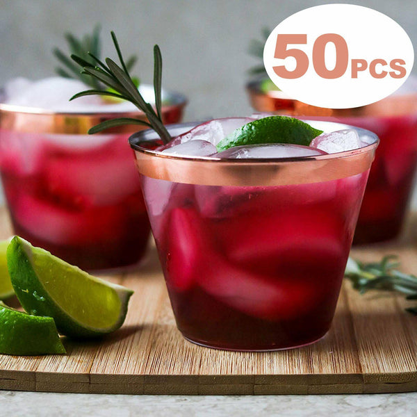 Plastic Wine Glass Rose gold Glasses Drink Cup Cocktail Party Gold Cup