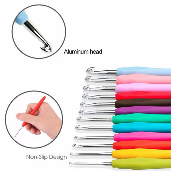 52PCS Crochet Hooks Set Kit Yarn Knitting Needles Sewing Tools Grip With Bag DIY
